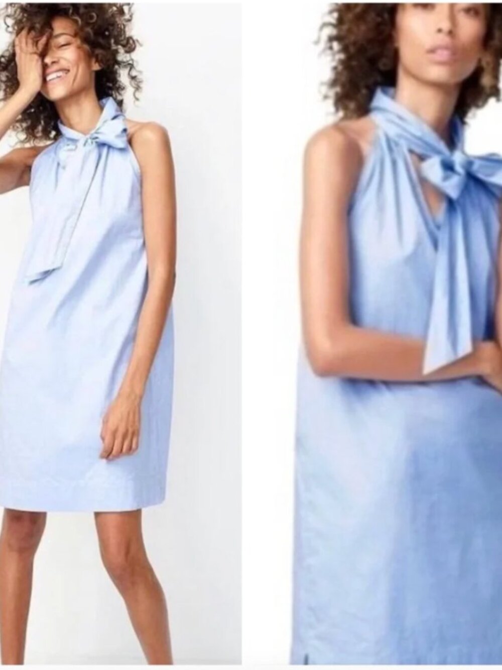 J. Crew Oxford blue necktie/bow sleeveless dress